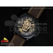 Luminer 47mm PVD Skeleton Gold Skull Dial on Deep Brown ASSO Strap A6497