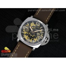 Luminer 47mm SS Skeleton Black Skull Dial on Deep Brown ASSO Strap A6497