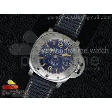 PAM087 F Luminer Submersible Blue Dial on Gray Leather Strap A7750