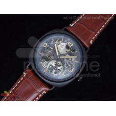 Radiomir PVD Black Skeleton Dial on Brown Leather Strap A6497